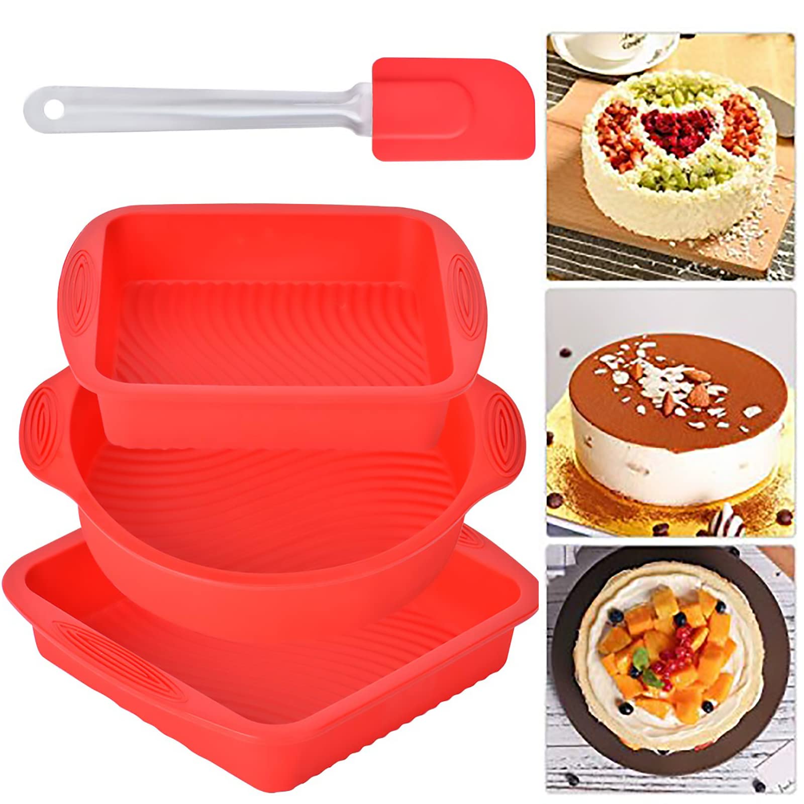 Excefore Bread Baking Mould and Loaf Tin, Set of 3 Non-Stick Silicone Baking Moulds Set Including Cake Mould Bread/Toast Mould Silicone Spatula for Homemade Cakes, Breads, Meatloaf and Quiche