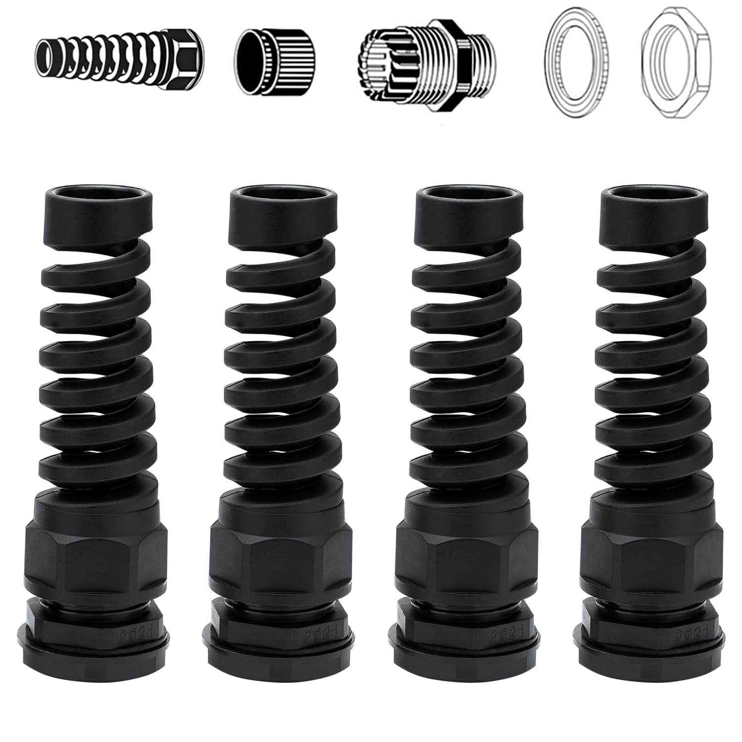 PG21 NPT 3/4 Waterproof Cable Gland 12.5-18mm Strain Relief 4 Pcs