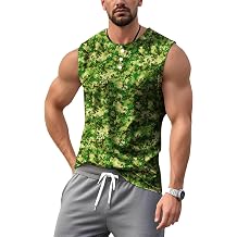 Shirts for Men Sleeveless Camo Print Hippie Crewneck Pullover Novelty Stylish Big and Tall Muscle Tank Top