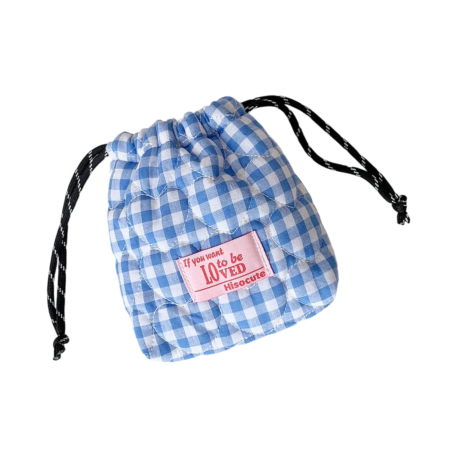 HENYGEN Friendly Cosmetic Bag Portable Makeup Organizers Quilted Heart Pattern Soft Washable Fabric Drawstring Heart Pattern Bag