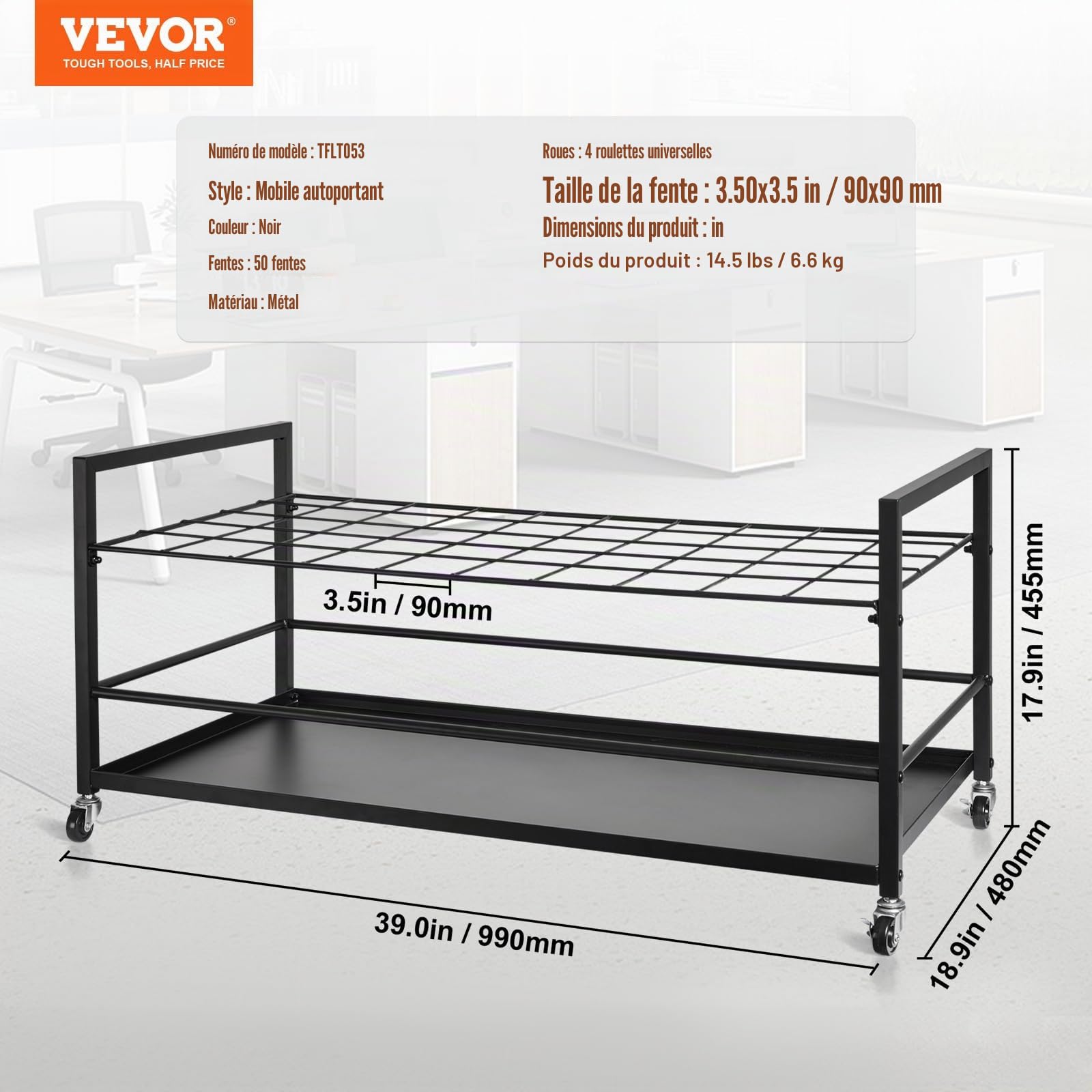 VEVOR Chariot de Rangement pour Plans de Construction Architecturale à 50 Emplacements, Support de Plans Mobile avec Roulettes, Meuble de Rangement pour Affiche de Carte, Fichiers en Rouleau, Bureau