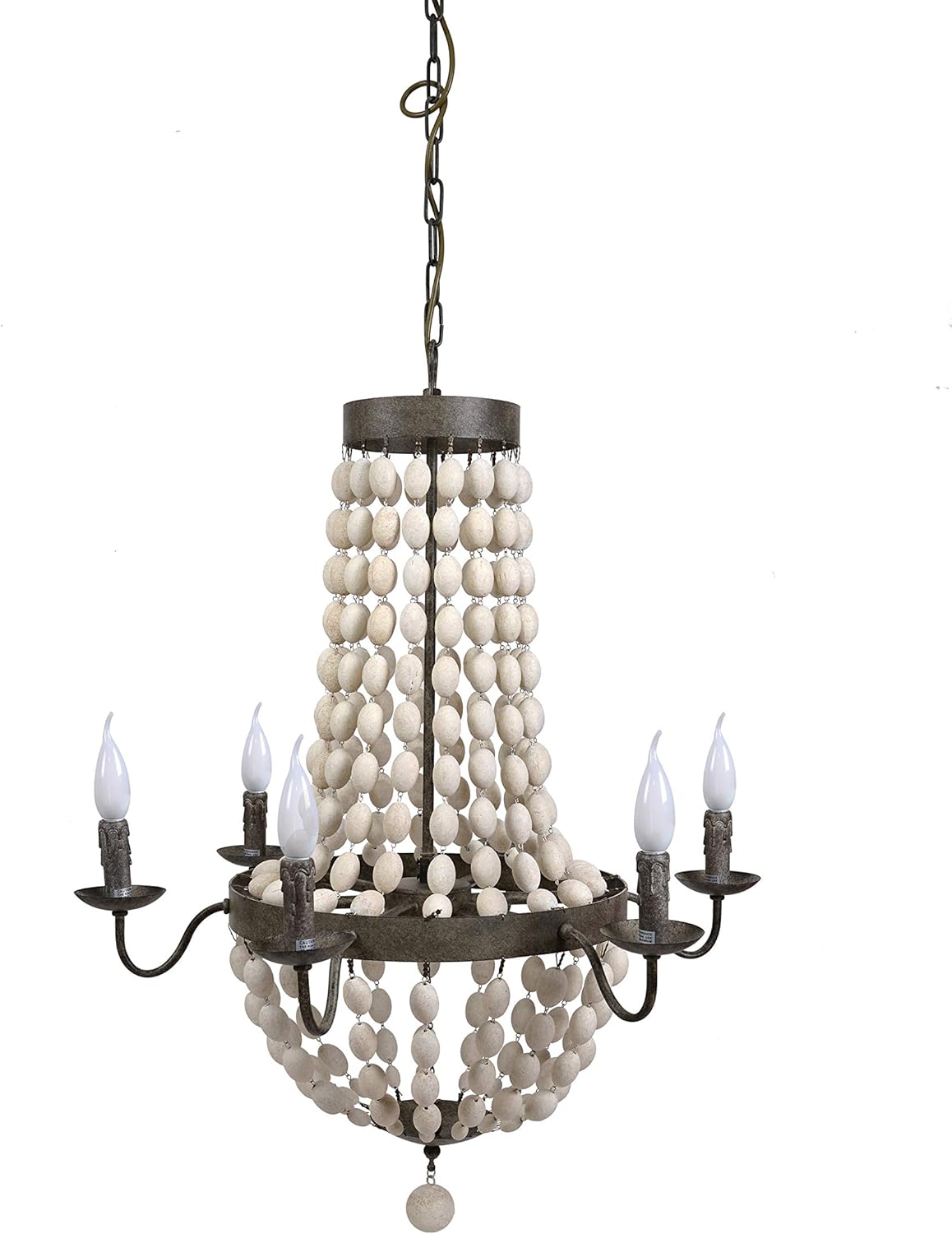 Flash Deals - 60% OFF Creative Co-Op Metal Chandelier with Wood Beads & 6 Ceiling Lights, 30 Round by 39 Height, White Review Creative Co-Op Metal Chandelier with Wood Beads & 6 Ceiling Lights, 30 Round by 39 Height, White