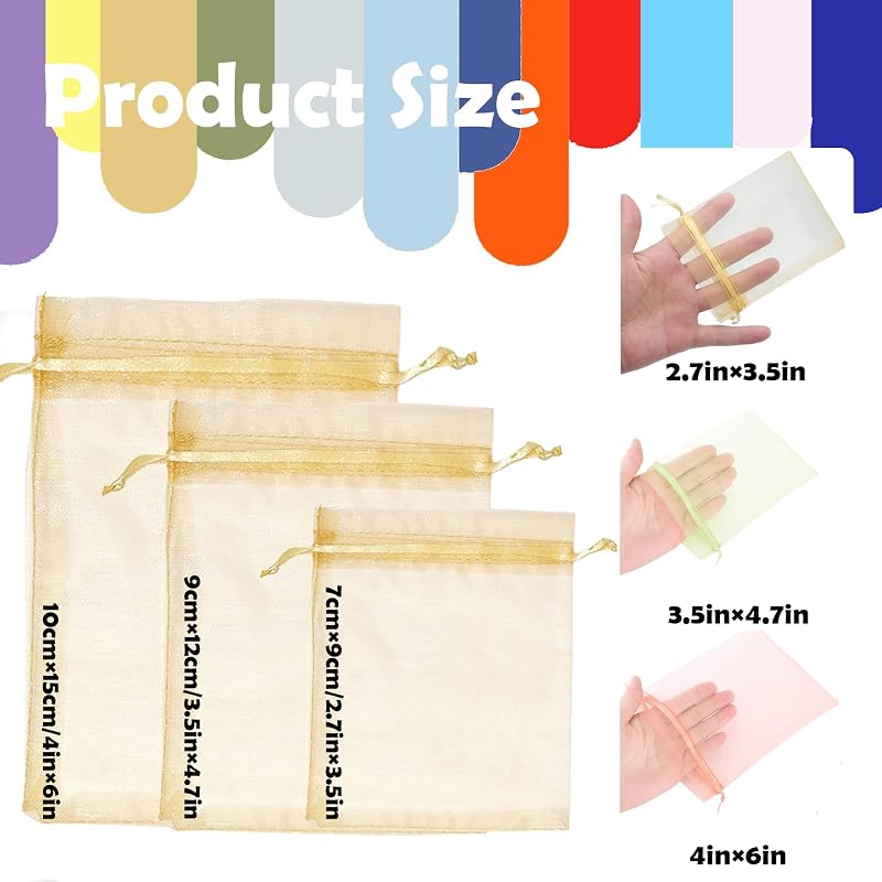 MORAINJAY Arany Organza Ajándéktasak 100db - 9x12cm Ékszertasak Húzózsinórral - Esküvői, Karácsonyi, Születésnapi Csomagolás