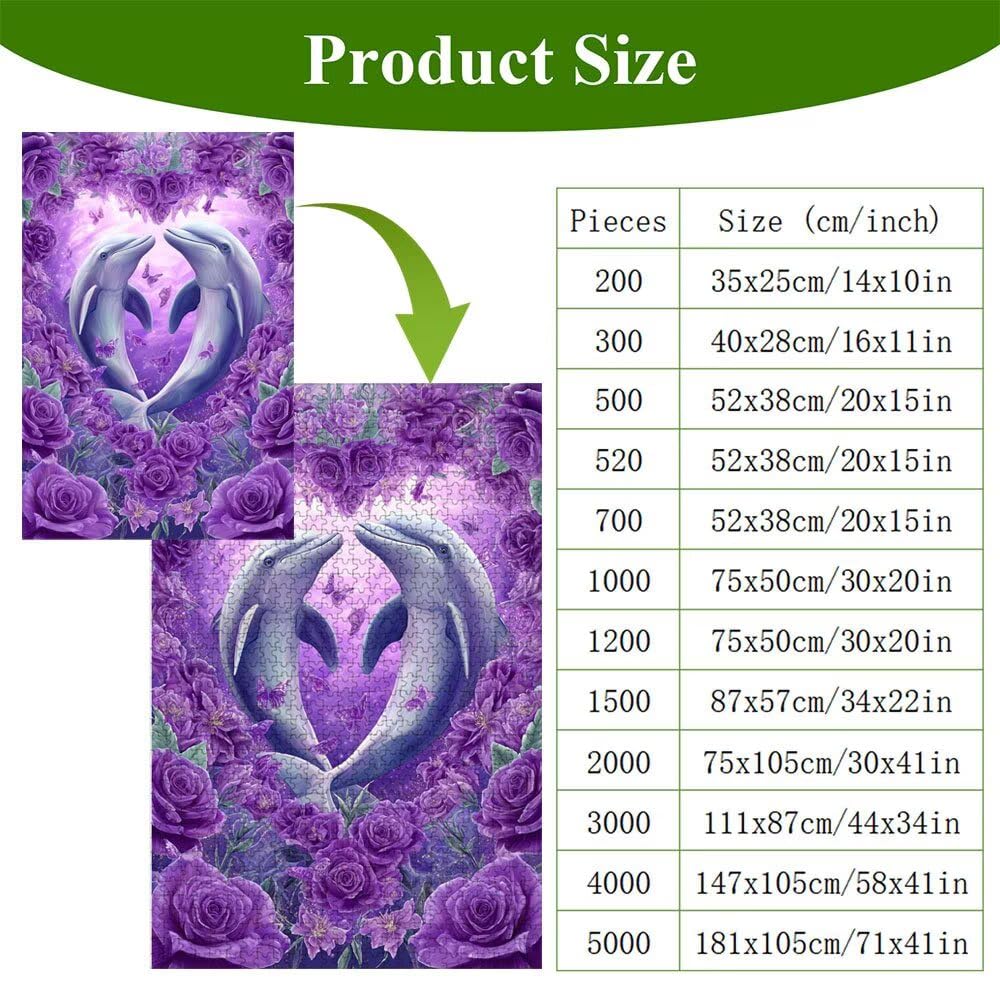 5000 Pezzi Puzzle Adulti - Delfino & Rose - Fabbricazione in Legno Robusto (Forma Classica) - Decorazione Murale con Poster - Prodotto Riservato ad Adulti e 14 Anni in Su (181x105cm) P3#958
