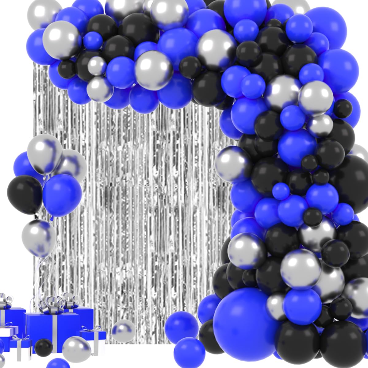 Royal Blue Black Silver Balloon Garland Arch Kit, Royal Blue Balloons Metallic Sliver Black Balloons for Video Game Birthday 30th 40th 50th Birthday