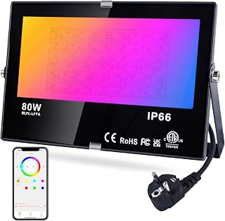 DUSKTEC RGB LED Strahler Außen 80W, mit Stecker, Warmweiß, Dimmbar, IP66