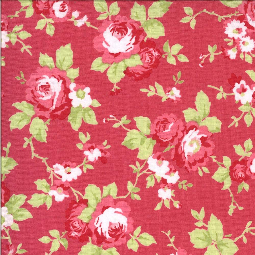 Moda Fabrics Sophie Brenda Riddle Cottage Roses Rosey Red 44 Inches