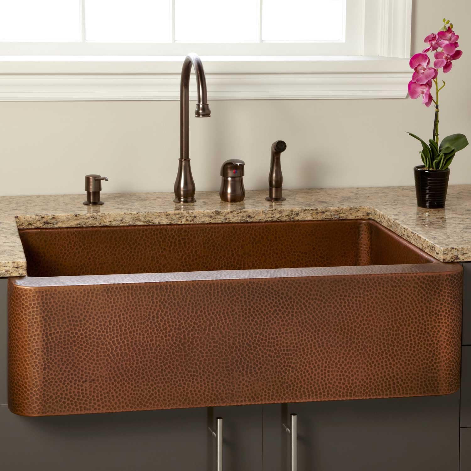 Signature Hardware 305572 Fiona 36" Farmhouse Single Basin Copper Kitchen Sink - Antique Copper