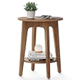 MAEZO Collection - Side Table, 2-Tier Small Round End Table, Nightstand with Tapered Legs, Curved Transitions, for Small Spaces, Living Room, Bedroom, Rustic Walnut ULET283T41