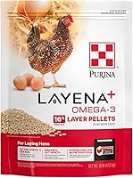 Purina Layena+ Omega-3 Chicken Feed Pellets 10 lb Bag - 5x Omega-3 Eggs, Probiotics, Strong Shells