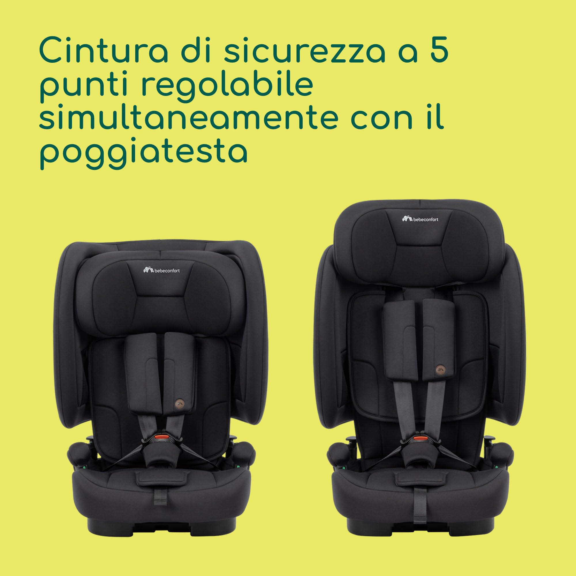 Bebeconfort Ever & Go i-Safe, Seggiolino Auto 9-36 kg Evolutivo, 15 Mesi - 12 Anni, 76-150 cm, Seggiolino Auto Pieghevole ISOFIX, Leggero e Compatto (4.9kg), 15 Posizioni Poggiatesta, Full Black