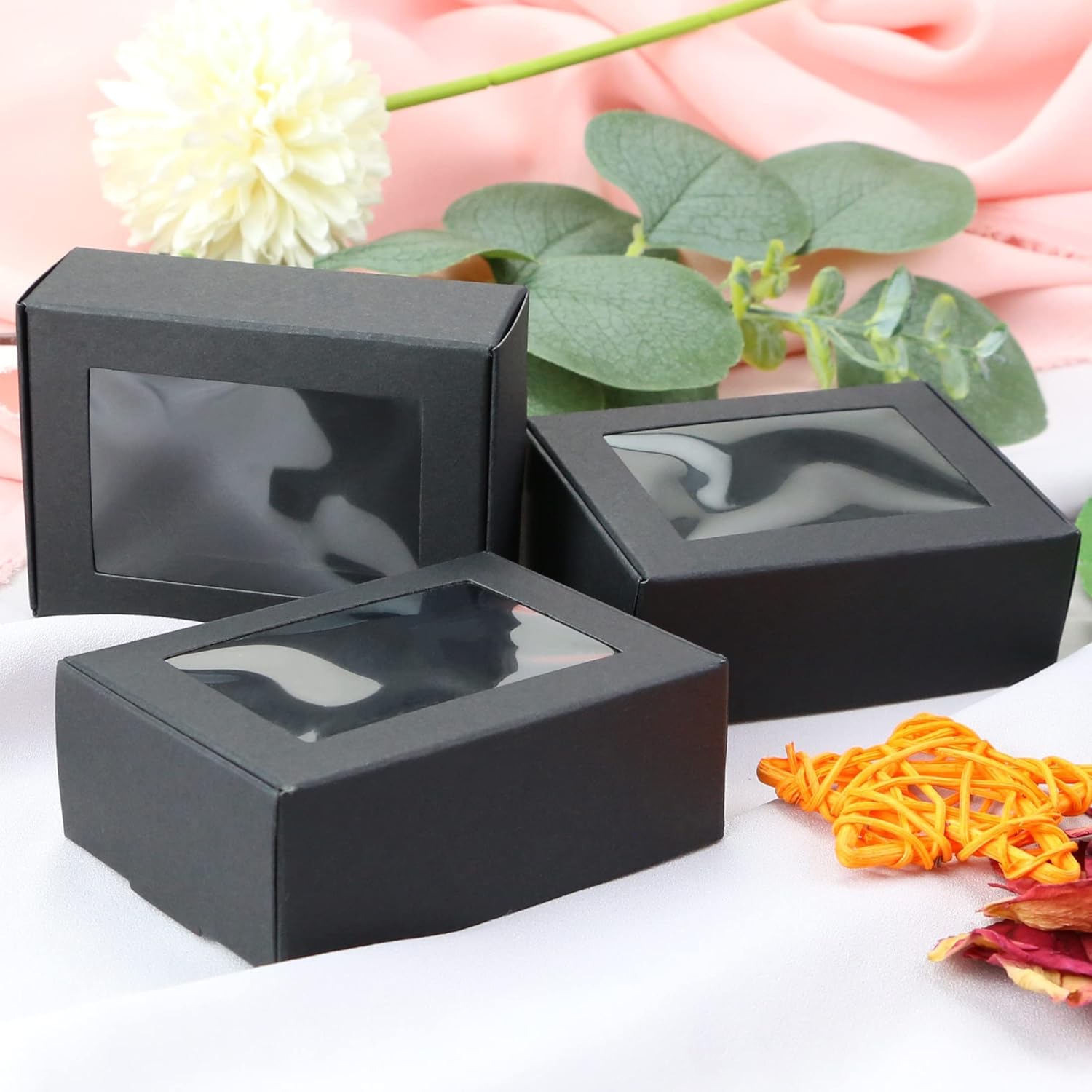 Badech Kraft Paper Soap Boxes, Small Treat Box with Window, Mini