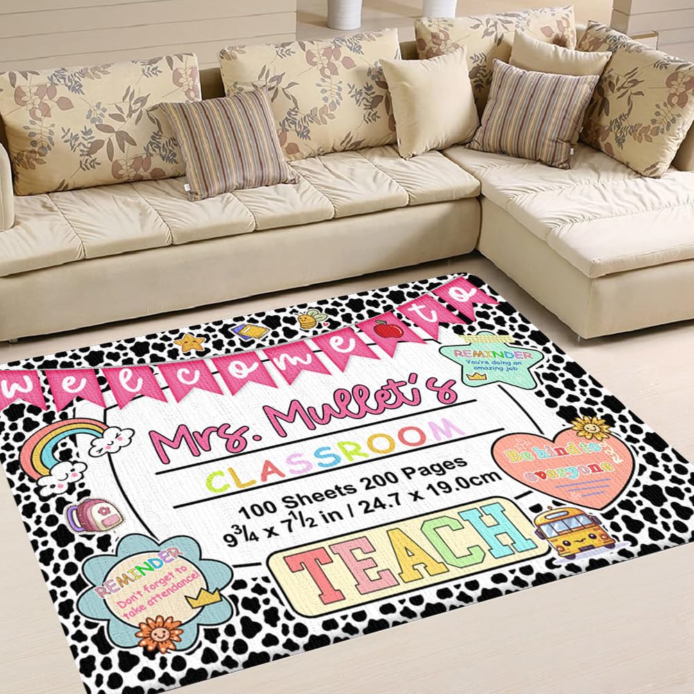 CHILLGEN Classroom Rugs for Kids, Rugs for Bedroom Girls, Pink Composition Notebook Carpet Kids Rugs for Playroom Non-Slip Large Classroom Rug Soft