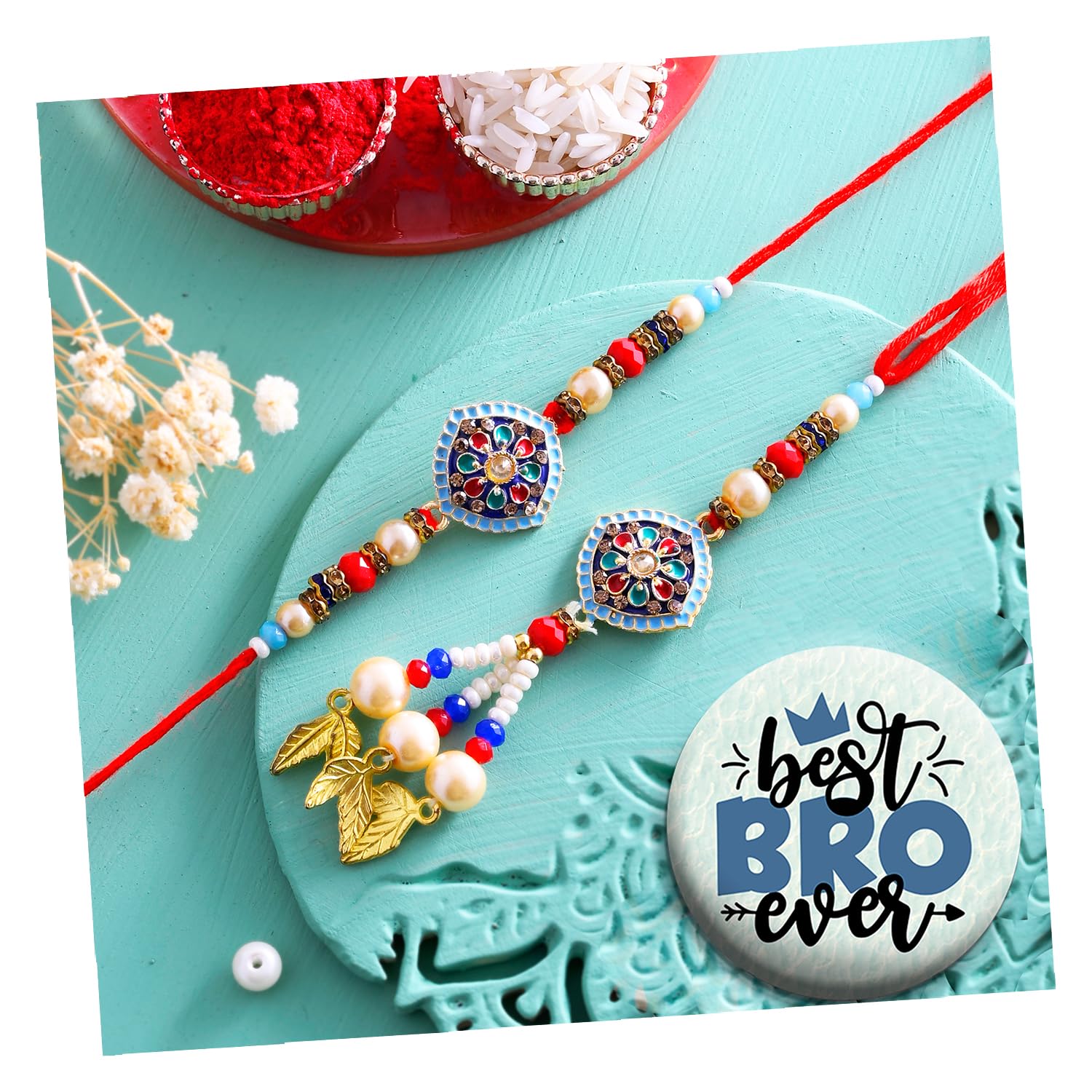 ascension Multicolor Flower Couple Rakhi Set For Bhaiya Bhabhi Raksha Bandhan Gift Band Moli Bracelet Stone Pearl Design Couple Rakhi with Roli Tilak & Best Brother Fridge Magnet (B0CD2KMTDF) Amazon Price History, Amazon Price Tracker