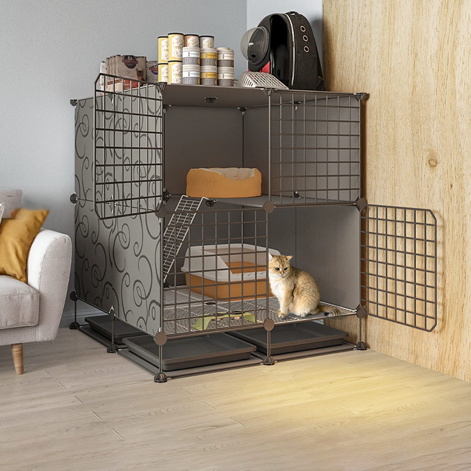 Gabbia per gatti da interno di grandi dimensioni, pieghevole, adatta a piccoli animali, in metallo, ideale per balconi e balconi (75 * 72 * 82 cm)