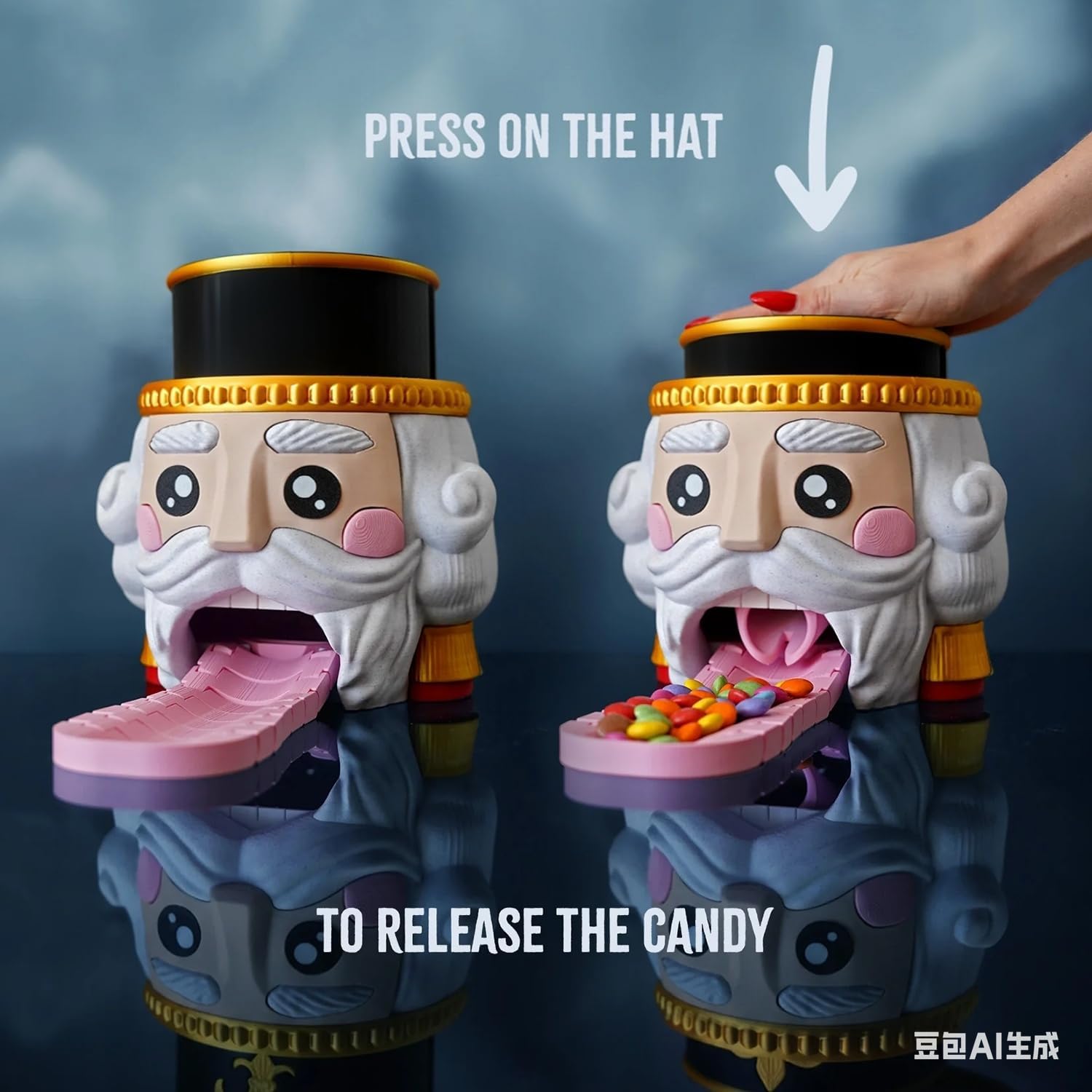 Nutcracker Candy Dispenser, Push-to-Release Christmas Candy Machine Dispenser, Nutcracker Storage Containers, Nutcracker Christmas Decor, Nutcracker Gifts, Holiday Treat Server (A, Large)