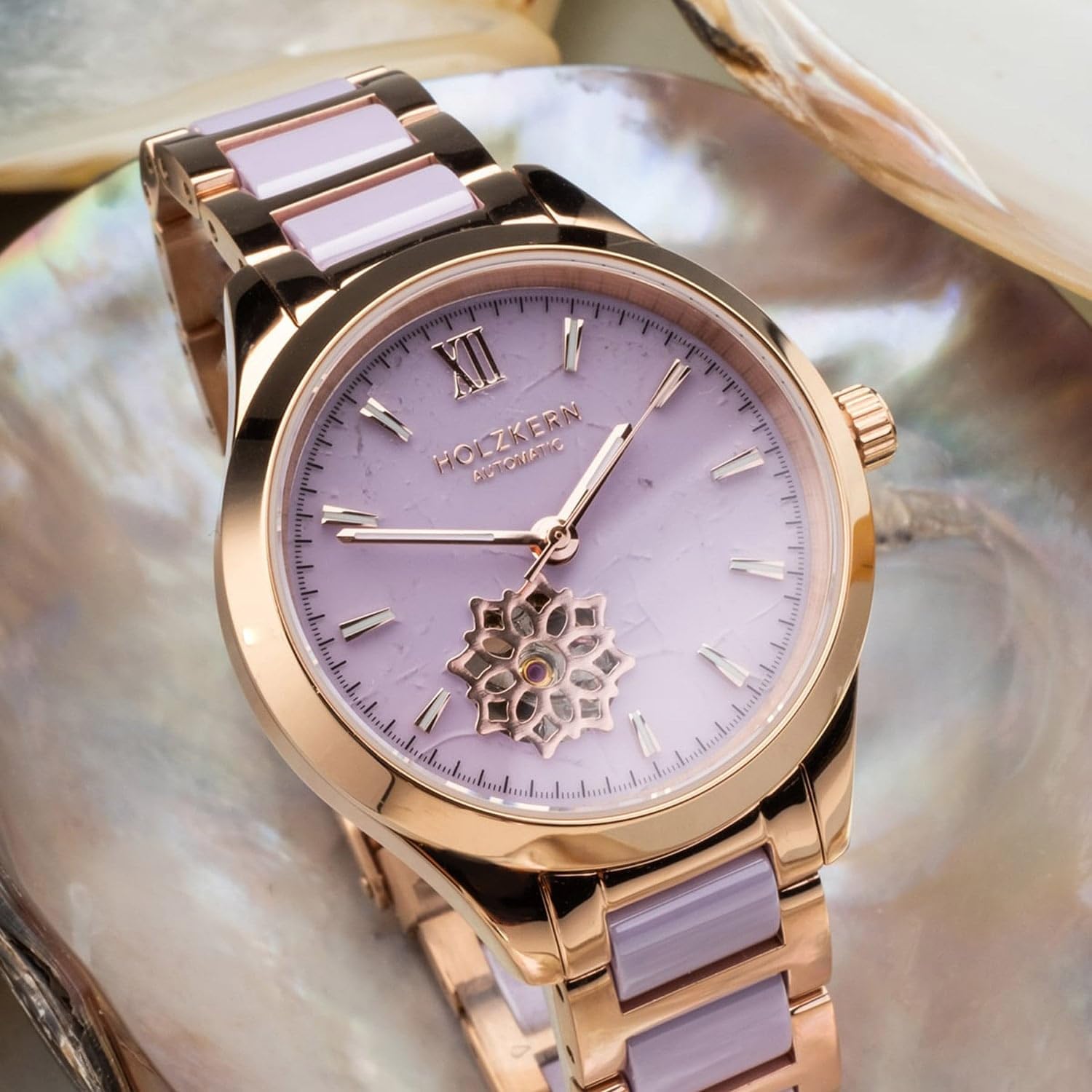 HOLZKERN Damen-Armbanduhr Automatik Kaleidoscopic Amethyst/Keramik