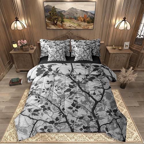 Grey Camouflage 7 Pieces Bedding Set Full Size,Rustic Cabin 