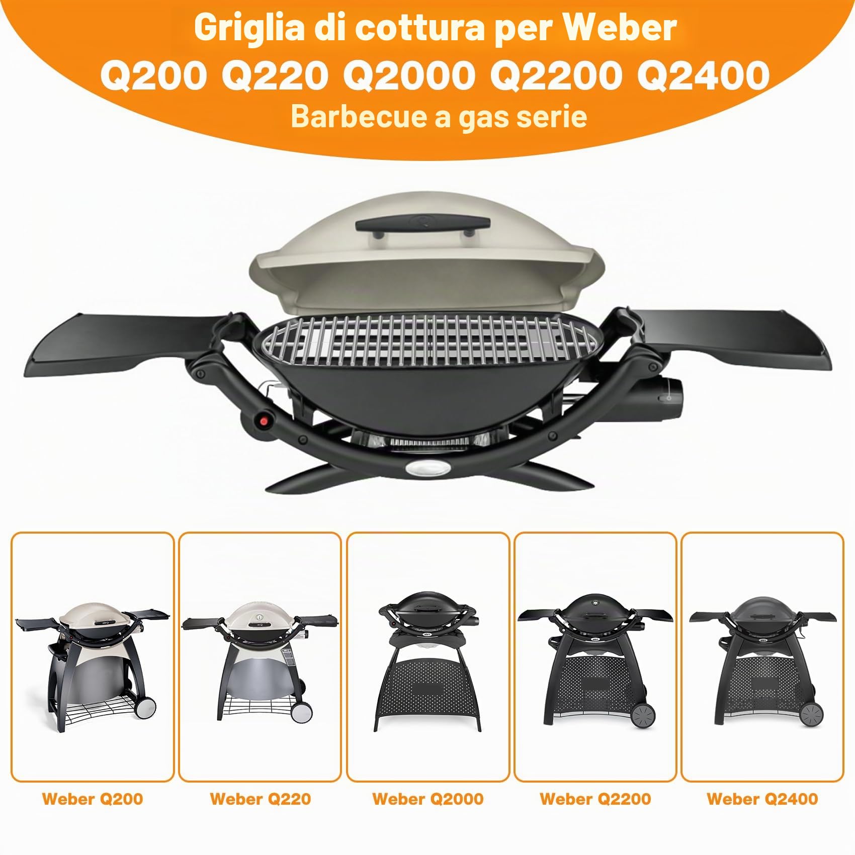 Onlyfire Griglie di cottura in acciaio inossidabile adatte per griglia a gas serie Weber Q2000, Q2200, Q2400