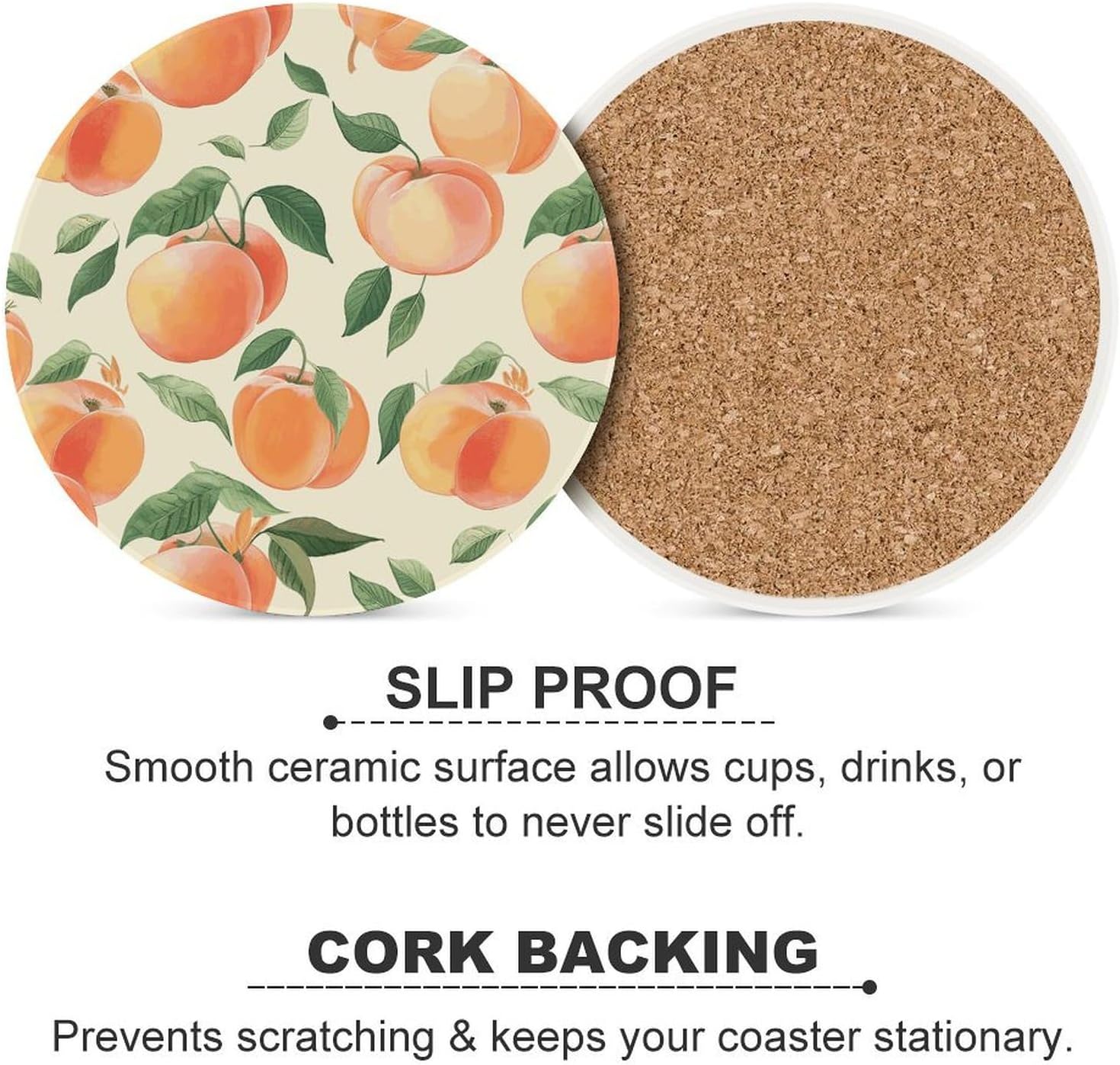 Peach Coasters for Drinks Absorbing Round Ceramic Stone Coaster with Cork Base Coffee Cup Beverage Table Cup Mat Modern Style Bar Coaster Set for Home Decor