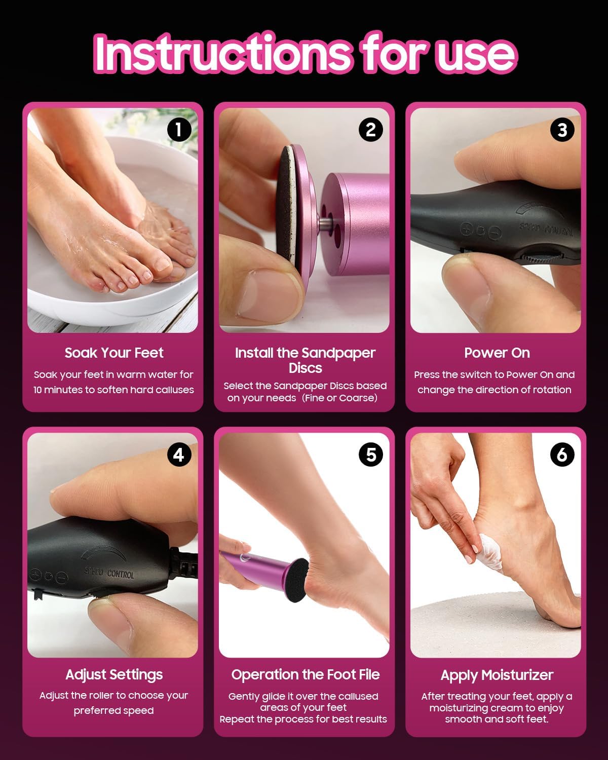 Electric Foot Callus Remover with 60 Pcs Sandpaper Discs - Electric Callus Remover for Feet,Foot File for Women & Men,Professional Pedicure Tool for Dead Skin and Calluses - Matte Purple