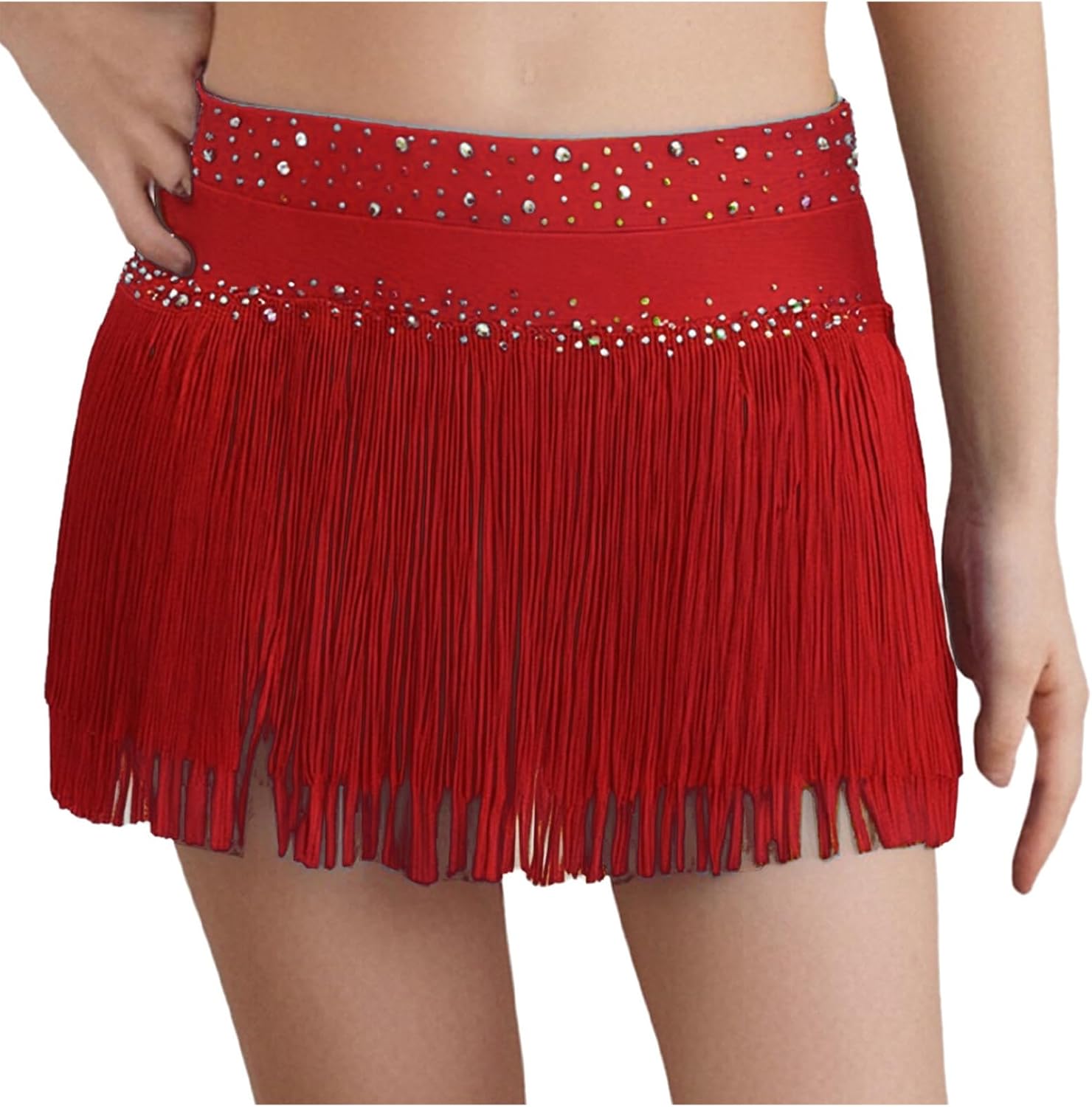 Jhaoyu Shiny Tassels Jazz Dance Skirt for Girls Latin Skirt with Built-in Briefs Dance Competitions Outfits Dancewear