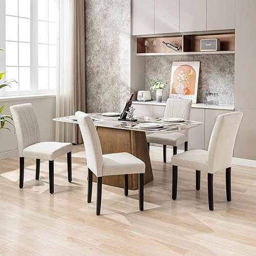 Miniatura 9 de VECELO Parsons - Juego de 4 sillas de comedor tapizadas de tela moderna, respaldo alto y patas de madera maciza, para cocinasala de estar, color