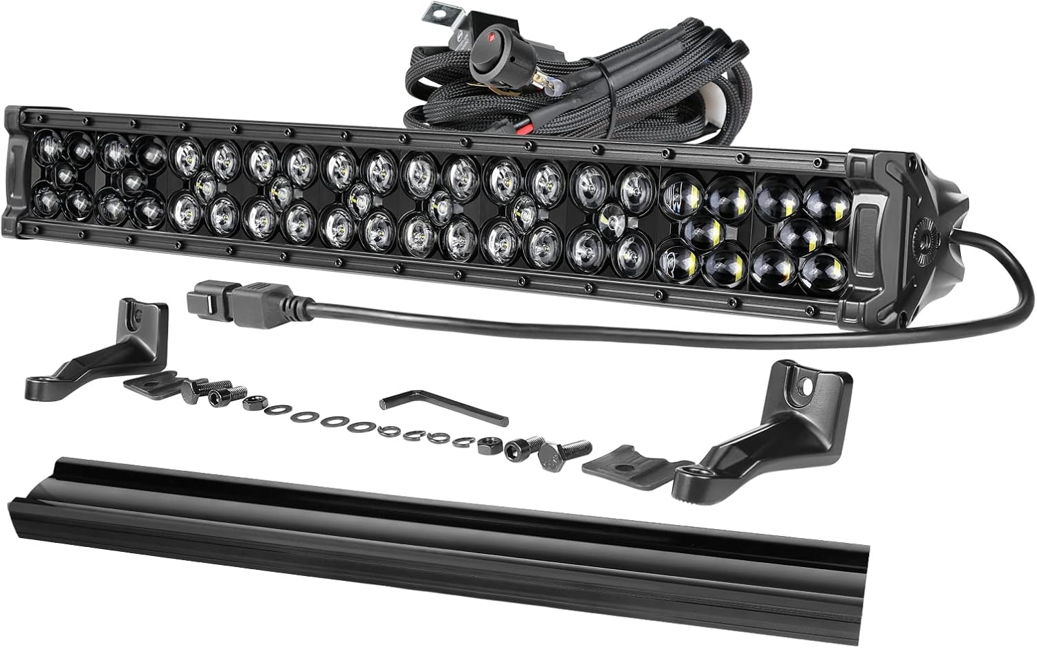 OFFROADTOWN 20'' 350W LED Light Bar with Wiring Harness and Black Cover Off Road Driving Light IP68 Waterproof LED Work Light Bar Fog Lights for Truck ATV UTV SUV Vehicle