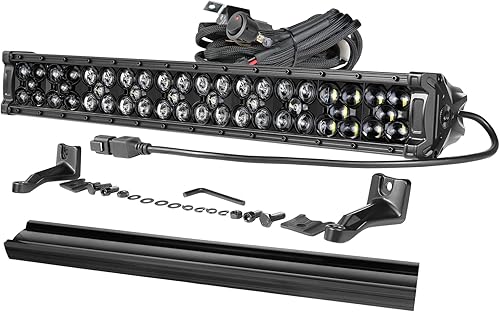 OFFROADTOWN Barra de luz LED de 20 pulgadas de 350 W con arnés de cableado y cubierta negra, luz de conducción todoterreno IP68 impermeable, luz de