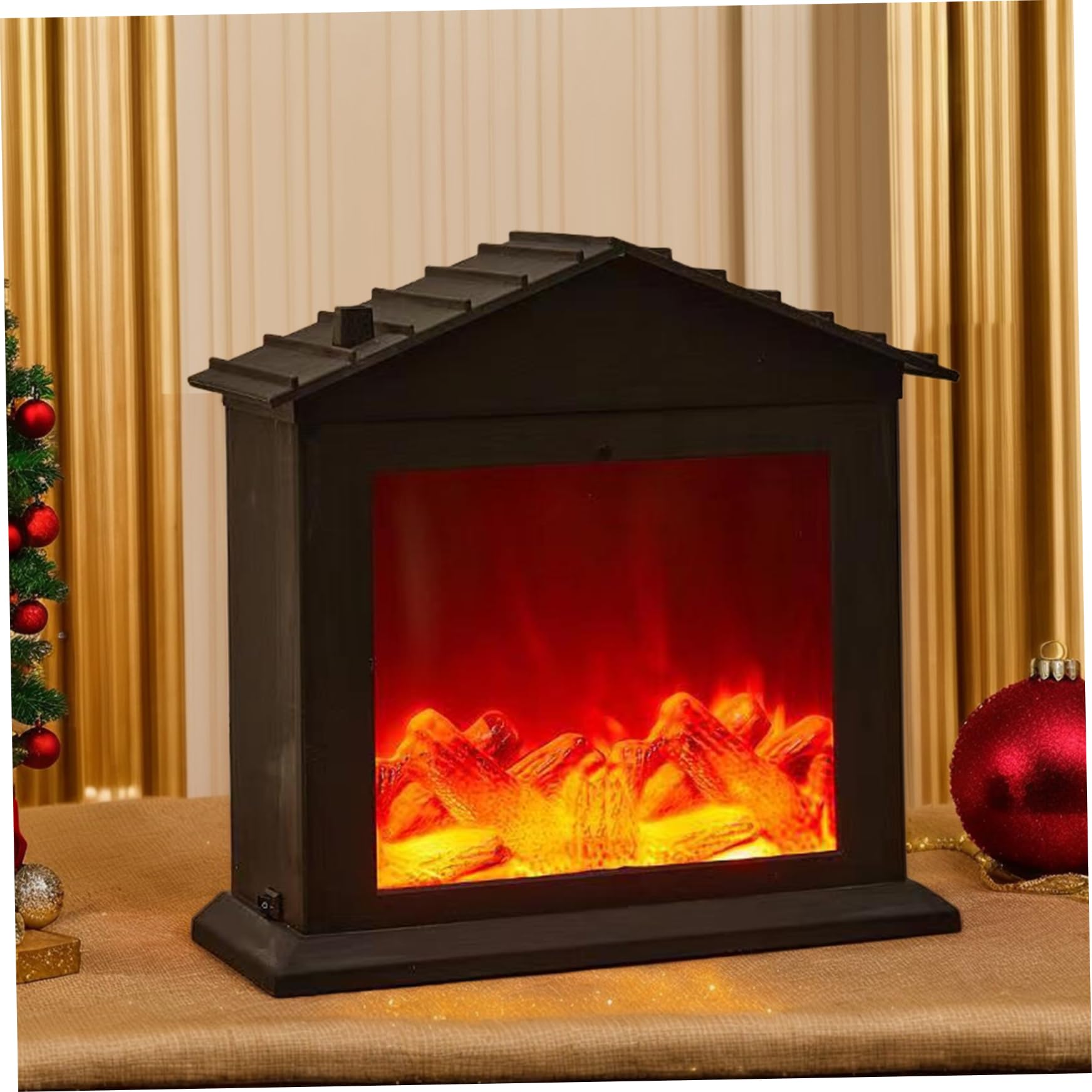 Caminetto, piccolo caminetto elettrico a LED senza fiamma realistico, alimentato a batteria/mini USB, decorativo forma di casa per soggiorno di Natale, decorazioni.