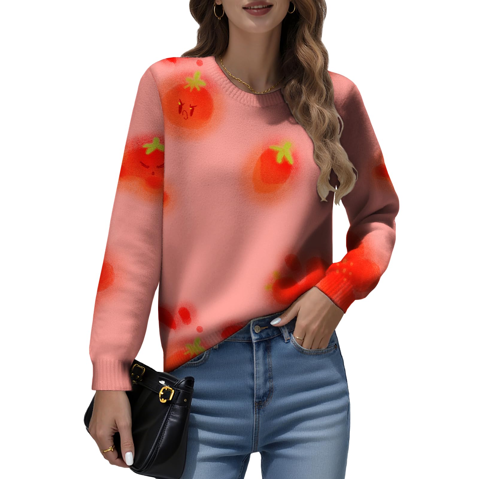 LIZALIG Womens Long Sleeve Print Pullover Sweater Round Neck Relaxed Fit Soft Comfortable Chic Fall Fashion Trendy