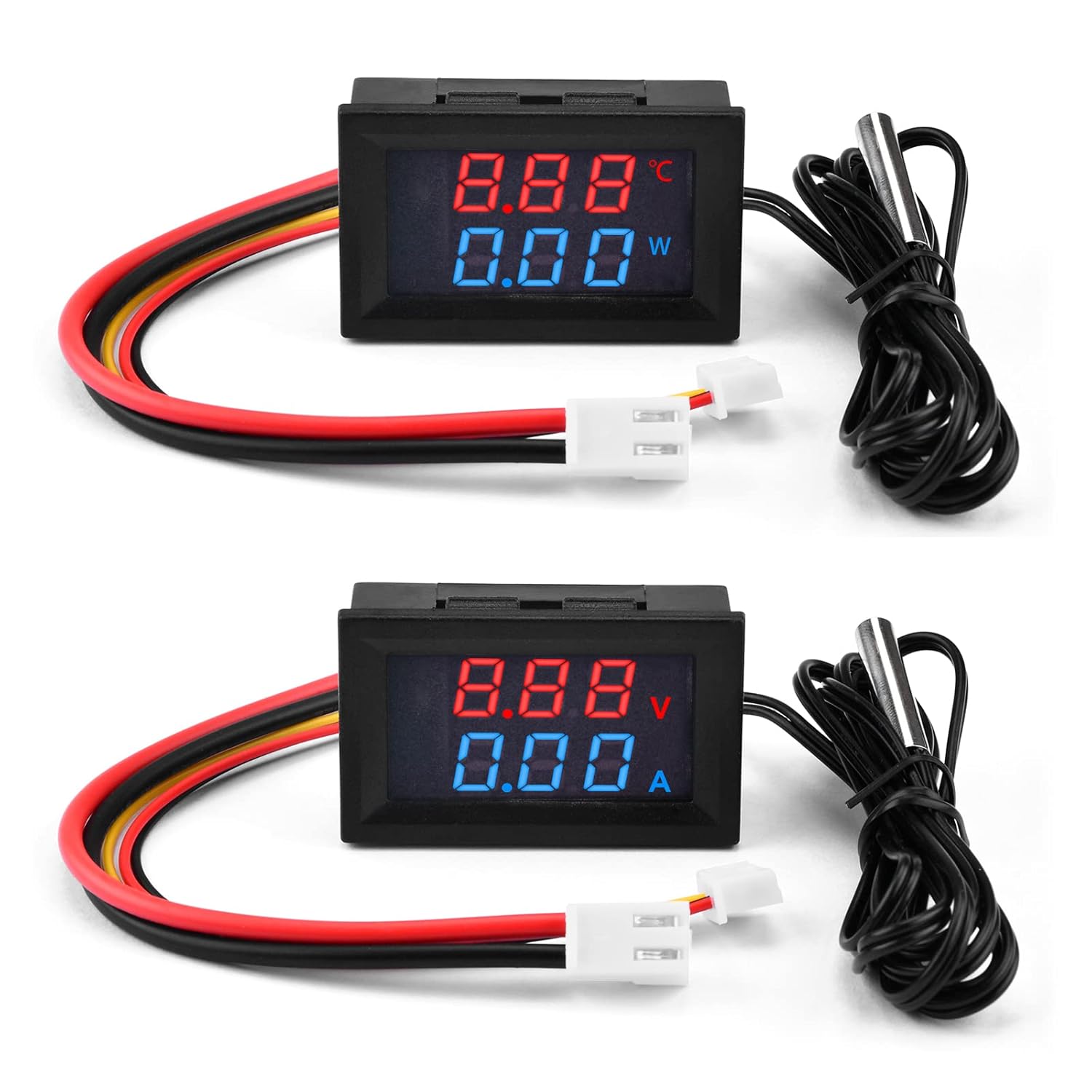 Diymore 2PCS DC 100V 10A LED Amperímetro Digital Voltímetro(Versión actualizada),M430 Voltímetro Medidor de Amperaje Multímetro Volt Amp Watt con Sonda de Temperatura