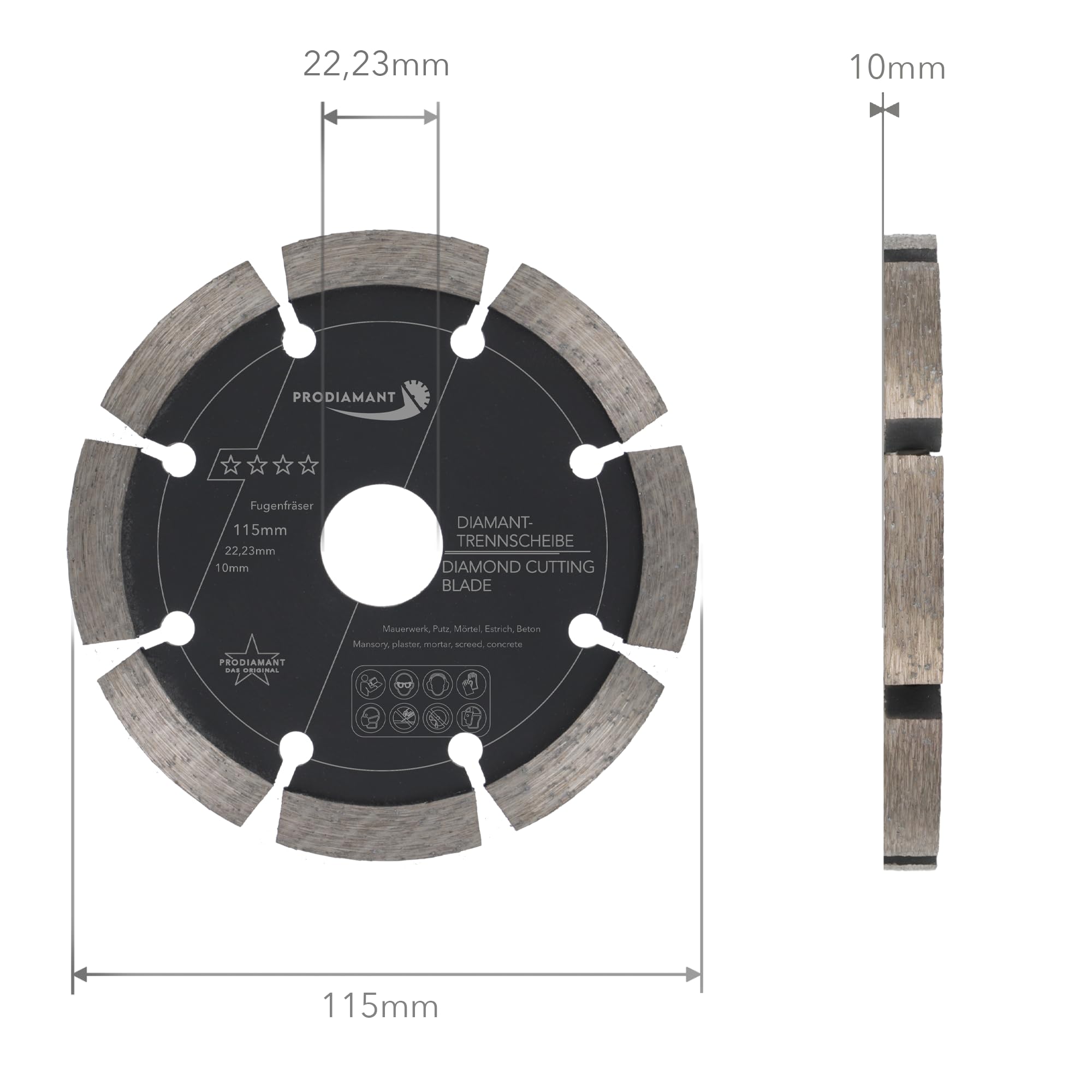PRODIAMANT Fresa per giunti ø 115 mm larghezza 10mm per malta cemento muratura e intonaco segmento diamantato 10mm qualità professionale