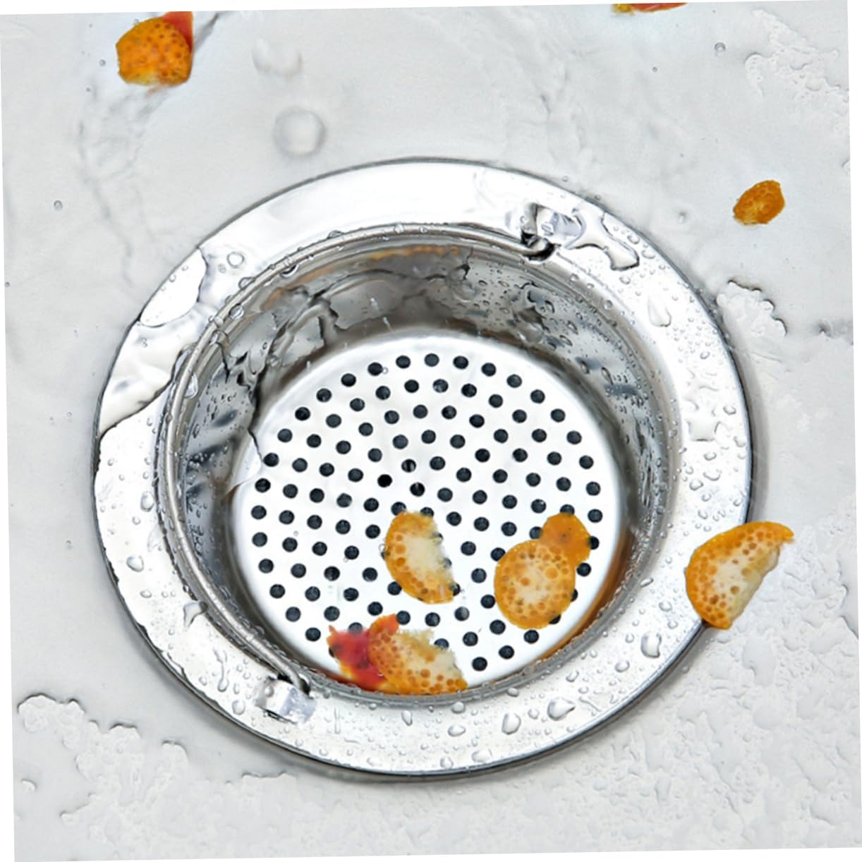 Housoutil 4pcs Wide Rim Stainless Steel Kitchen Sink Strainer Hand-held Drain Filter -perforated Mesh Design -clogging for Kitchen Bathroom Sinks Easy to Clean