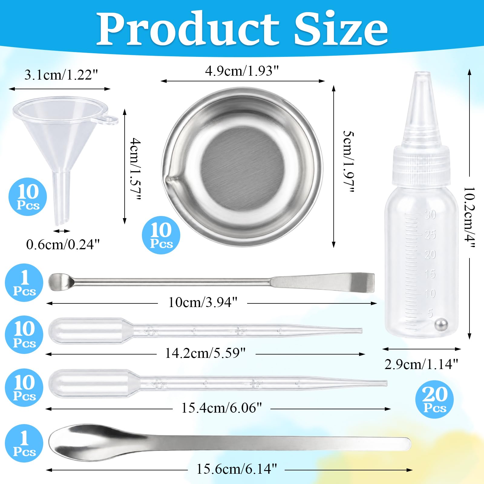 20 flaconi di vernice con sfera di miscelazione, 30 ml, vuoti, graduati, con tavolozza e imbuto, contagocce, bastoncino di miscelazione, miscelatore, bottiglie di plastica da spremere, per