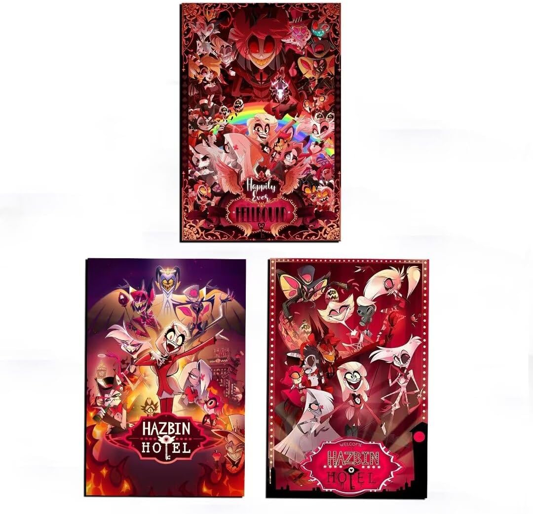 Generic Hazbin Anime Hotel Canva Poster Set of Three 8 x 12 Inches Unframed Birthday Decorations Aesthetic Wall Art