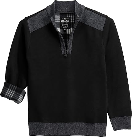 X RAY Boys (6-11) Quarter Zip Fleece Flannel Lining Sweater, Classic Fit Mock Neck Knit Kids Sweater for Fall and Winter