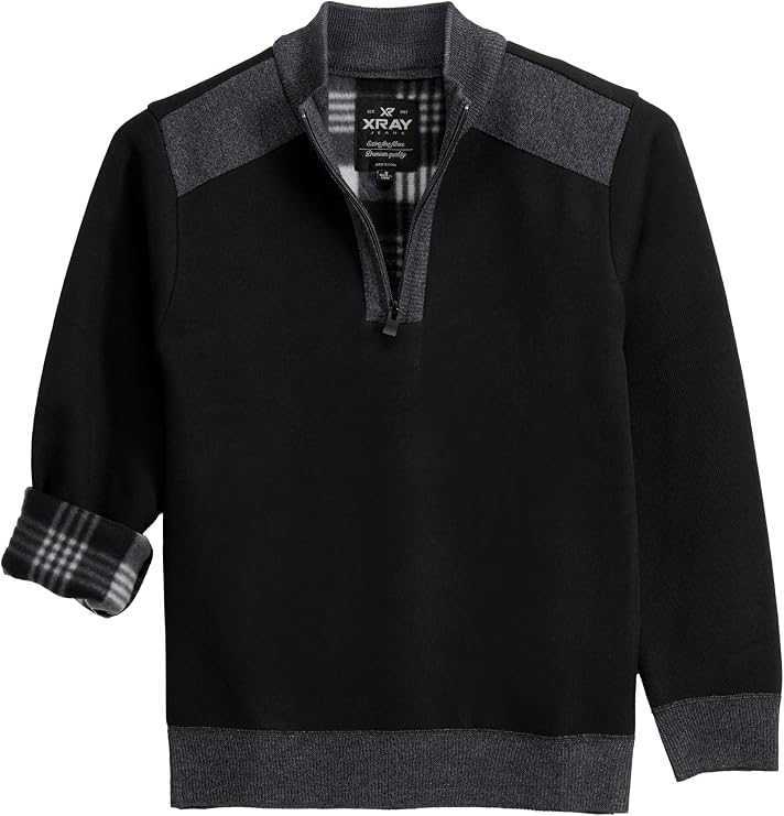 X RAY Boys (6-11) Quarter Zip Fleece Flannel Lining Sweater, Classic Fit Mock Neck Knit Kids Sweater for Fall and Winter