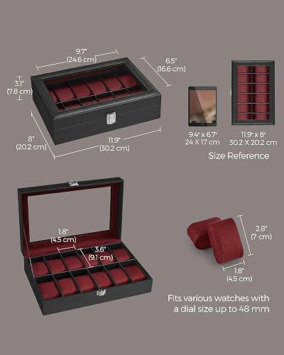 SONGMICS 12-Slot Watch Box with Glass Lid, another view