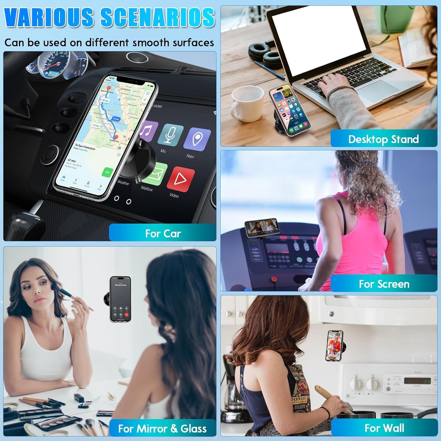 Foldable Magnetic Phone Holder - Portable Vacuum Suction Mount For Car, Desk & Mirror