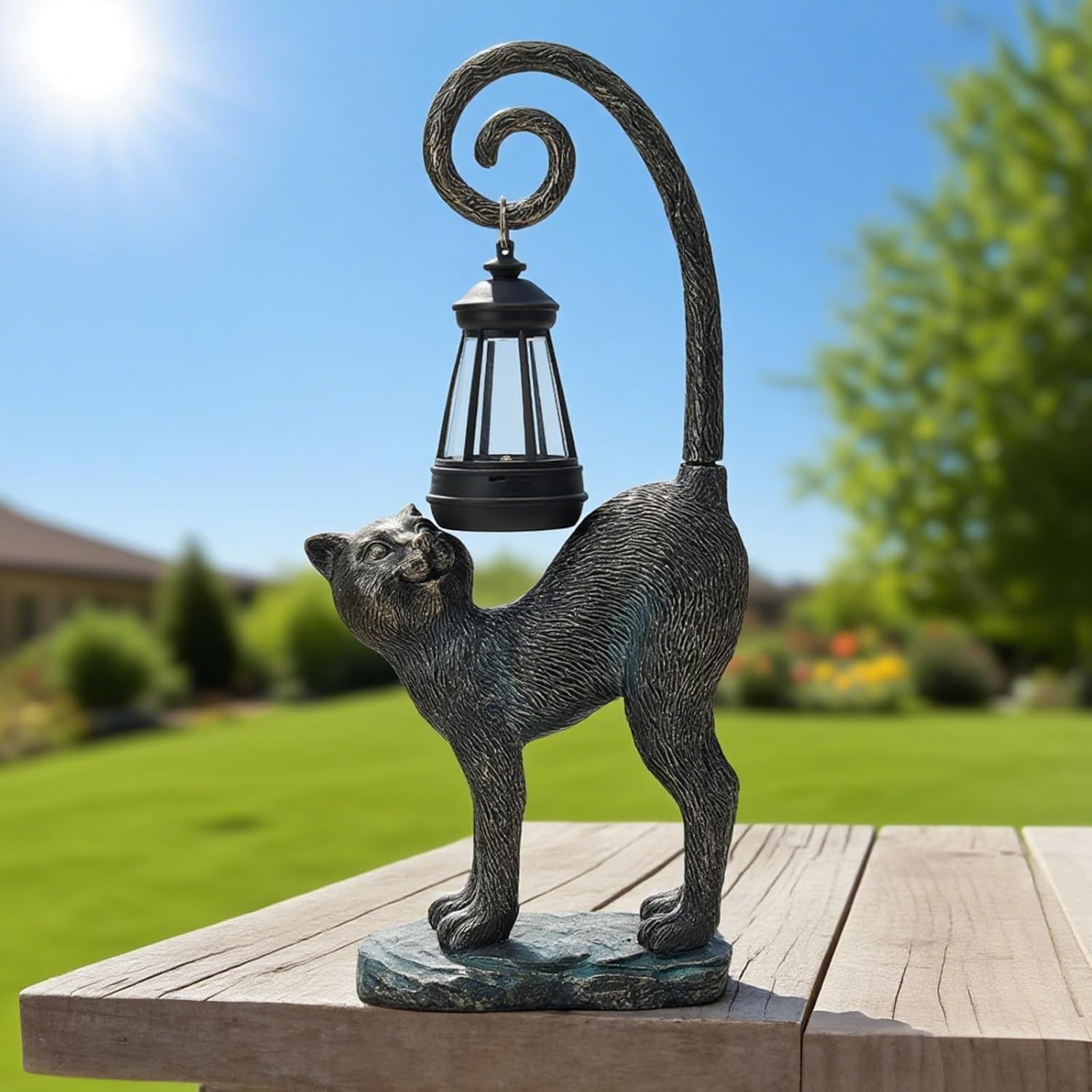 Solar Cat Garden Decor Outdoor Statue - Cat with LED Waterproof Sculptures Lights, Cute Pond/Yard Statues Outside Decoration, Home, Lawn, Patio, Resin Animal Ornament, Women/Gardening Gift - Image 6