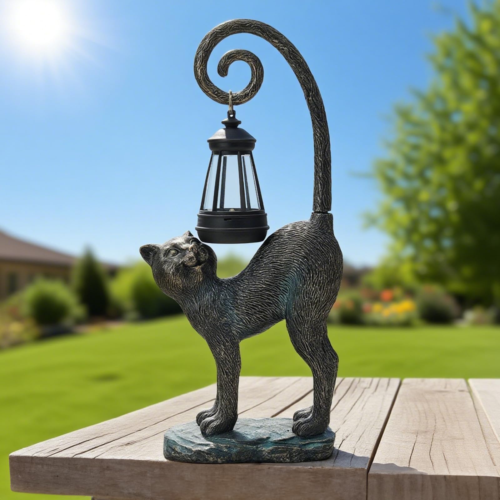 Statue solaire de jardin en forme de chat avec sculptures lumineuses LED étanches, statues mignonnes pour étang/cour, décoration extérieure, maison, pelouse, terrasse, animal en résine, cadeau