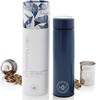 Teabloom All-Purpose Beverage Tumbler / 480 ml/Brushed Metal Insulated Water Bottle/Tea Tumbler/Travel Bottle/Cold Brew Coffee Maker/Extra-Fine Two-Way Infuser/Night Blue