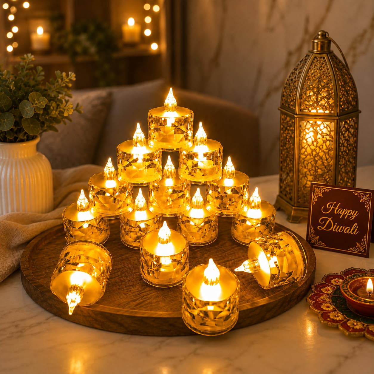 Crystal LED Tea Lights - Pack of 6 -4 Crystal LED Tea Lights - Pack of 6 -4