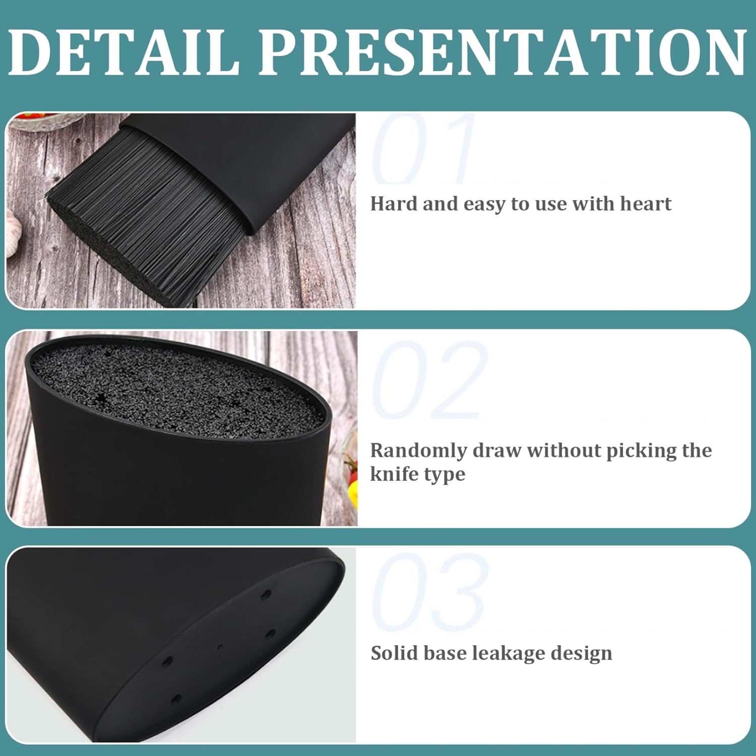 Black Knife Block 6x8in Rust/Corrosion-Resistant Stable Knife Holder with Drain Holes Keeping Sharp Oval-Shaped Knife Rack for Ceramic Knives, Steak Knives (Knife Not Included), Black Knife Block