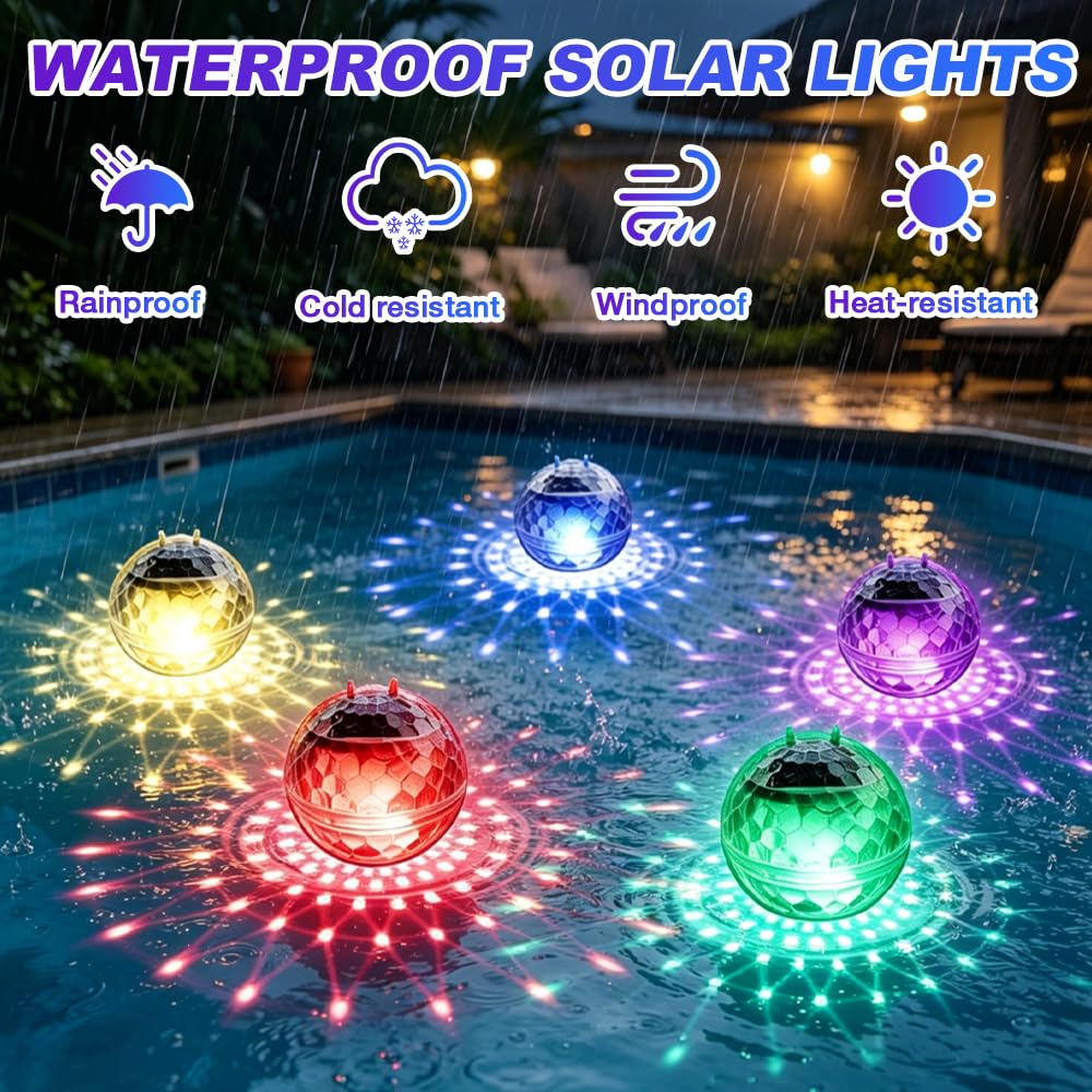 2 Luces Flotantes Piscina Solares, Ø11cm Inflables Bolas Luces solares para Piscina, Impermeables IP44 Solares Esféricas, 7 Colores Cambiantes para Piscina, Jardín, Patio, Césped