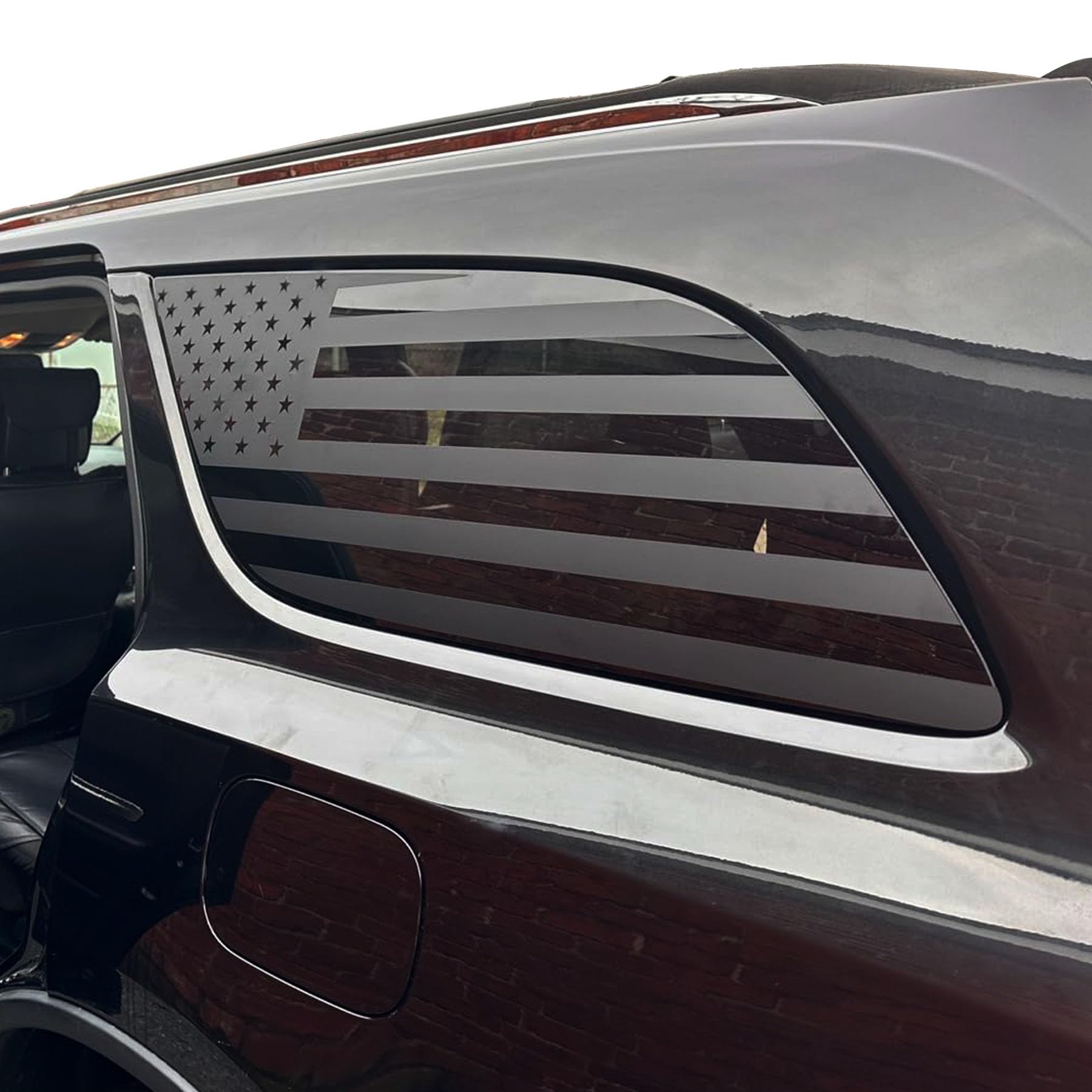 Rear Side Window American Flag Decal Compatible with Dodge Durango 2014-2016 2017 2018 2019 2020 2021 2022 2023 2024 Accessories, Precut Back Side Window USA Flag Vinyl Sticker(Matte Black)