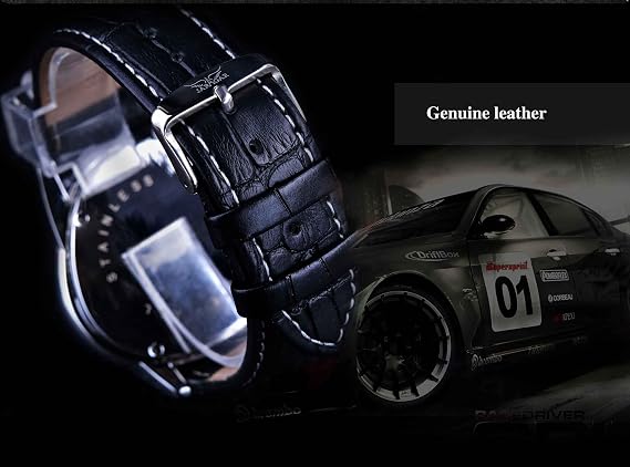 Winner Fashion Mechanical Watch Triangle Racing Dial, Waterproof Golden Skeleton Dial Automatic Movement Leather Design Mechanical Watch for Men, Black Red, Mechanical
