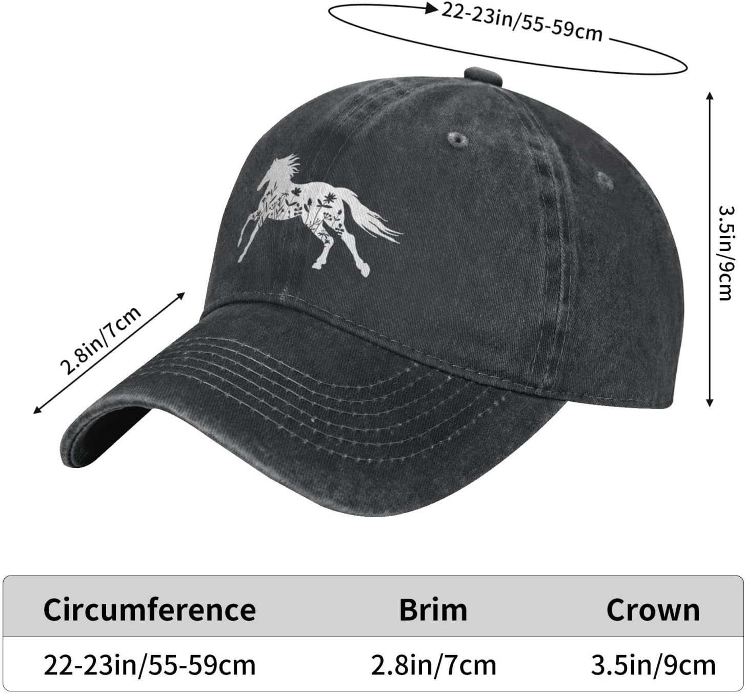 Women's Floral and Horse Hat Adjustable Washed Vintage Baseball Cap for Mom Dad - Image 6