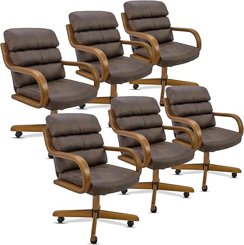 Miniatura 16 de Chromcraft Douglas - Juego de 4 sillas de comedor informales, clásicas, giratorias, de tela inclinable, con ruedas, brazo de madera, base